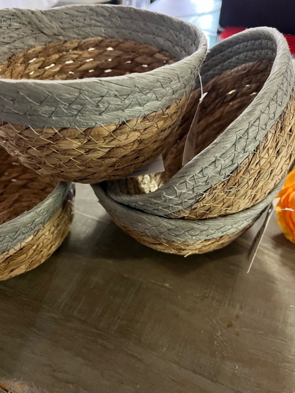 Woven Basket in Gray and Natural
